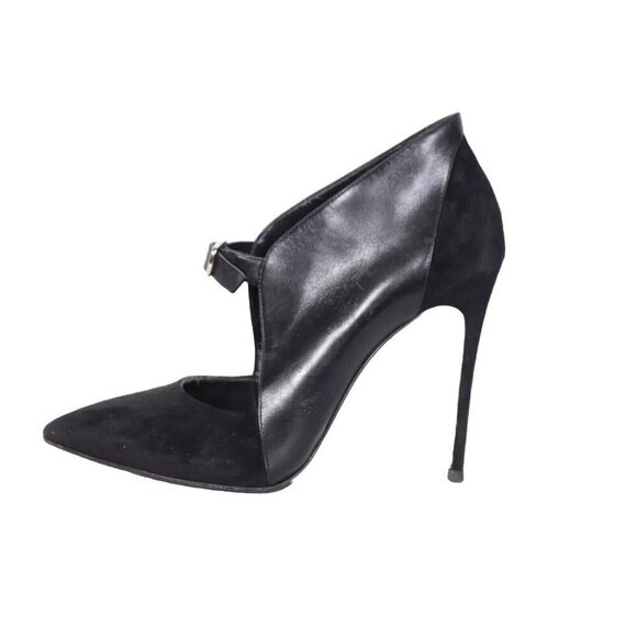 Casadei Women’s 8.5 Black Suede Leather Buckle Strap Pumps Shoes Stiletto Heels - Picture 4 of 8